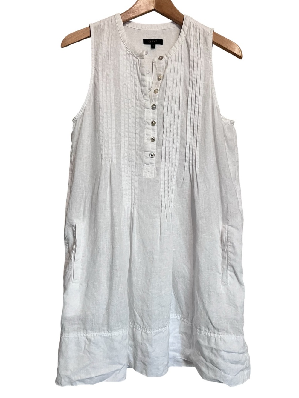 Quince 100% European Linen Sleeveless Swing Dress Pintuck White size Small - Picture 4 of 14